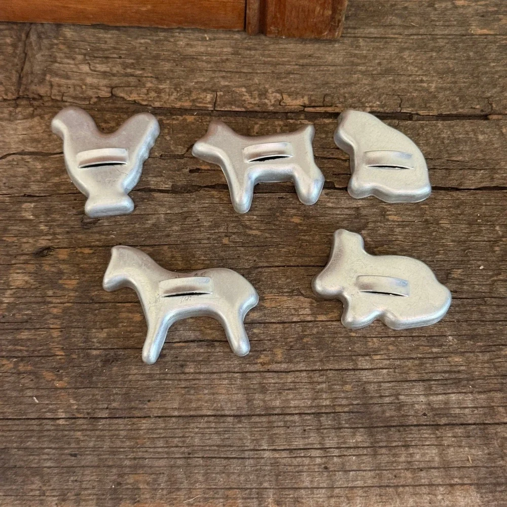 Vintage Miniature Aluminum Animal Cookie Cutters Set Farmhouse Decor Primitive